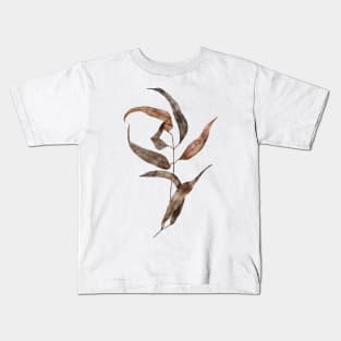 Hand painted watercolor dried willow eucalyptus leaves with spots Kids T-Shirt